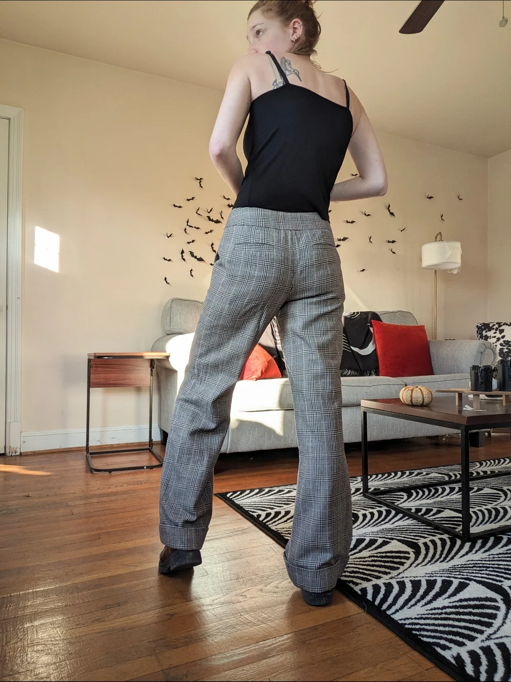 Y2K Low-rise Houndstooth Wide Leg Cuffed Trousers